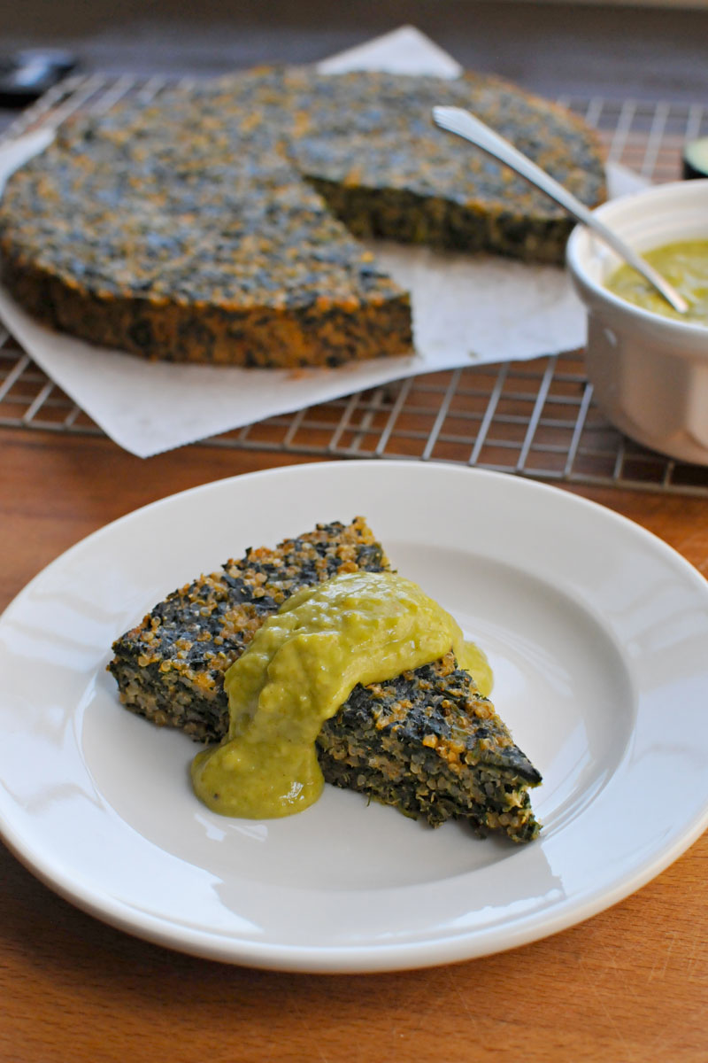 {Gluten-Free} Spinach & Qunioa Cake with Avocado Curry Sauce | the pig & quill