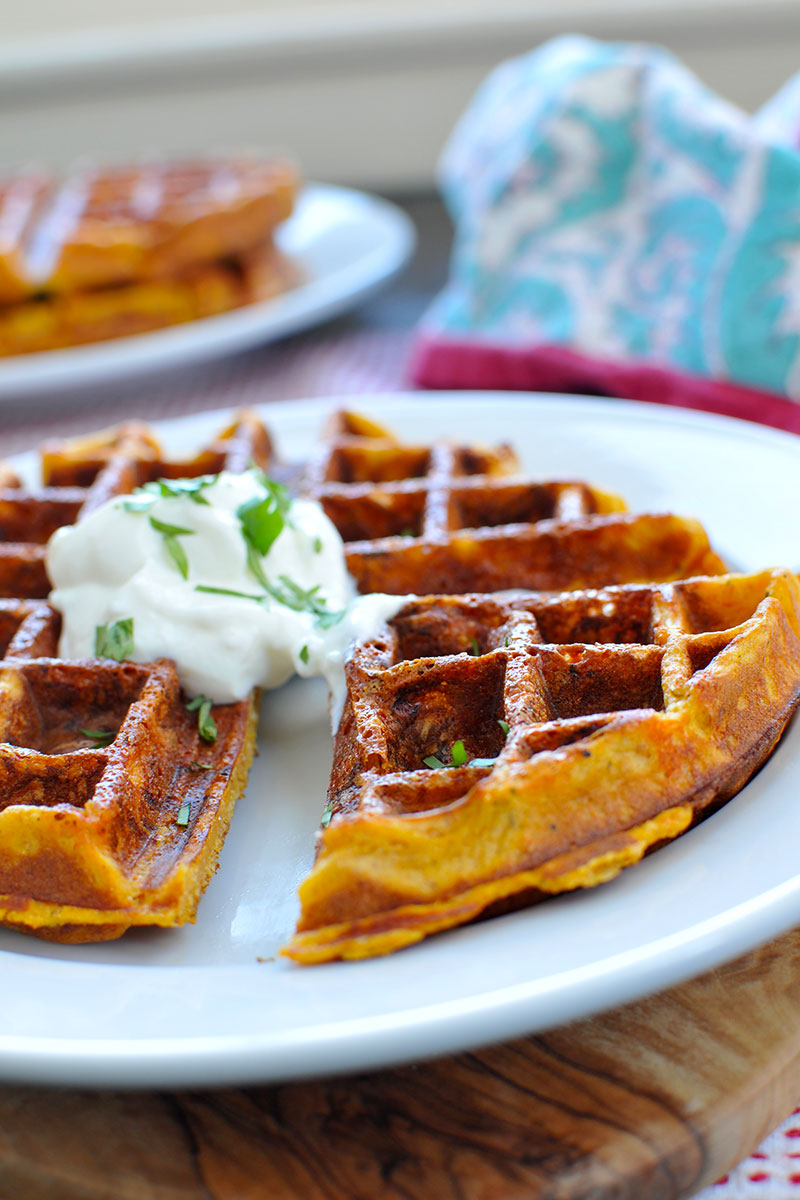Cheesy Sweet Potato Waffles w/ Sour Cream & Maple | the pig & quill