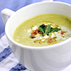 Springtime Broccoli Cheese Soup with Peas & Scallions (gluten-free, vegetarian)